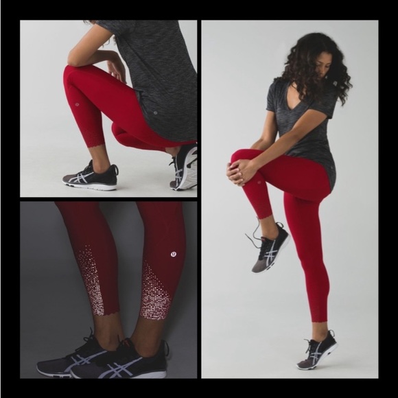 lululemon athletica Pants - Lululemon Reflective Leggings Cranberry Red